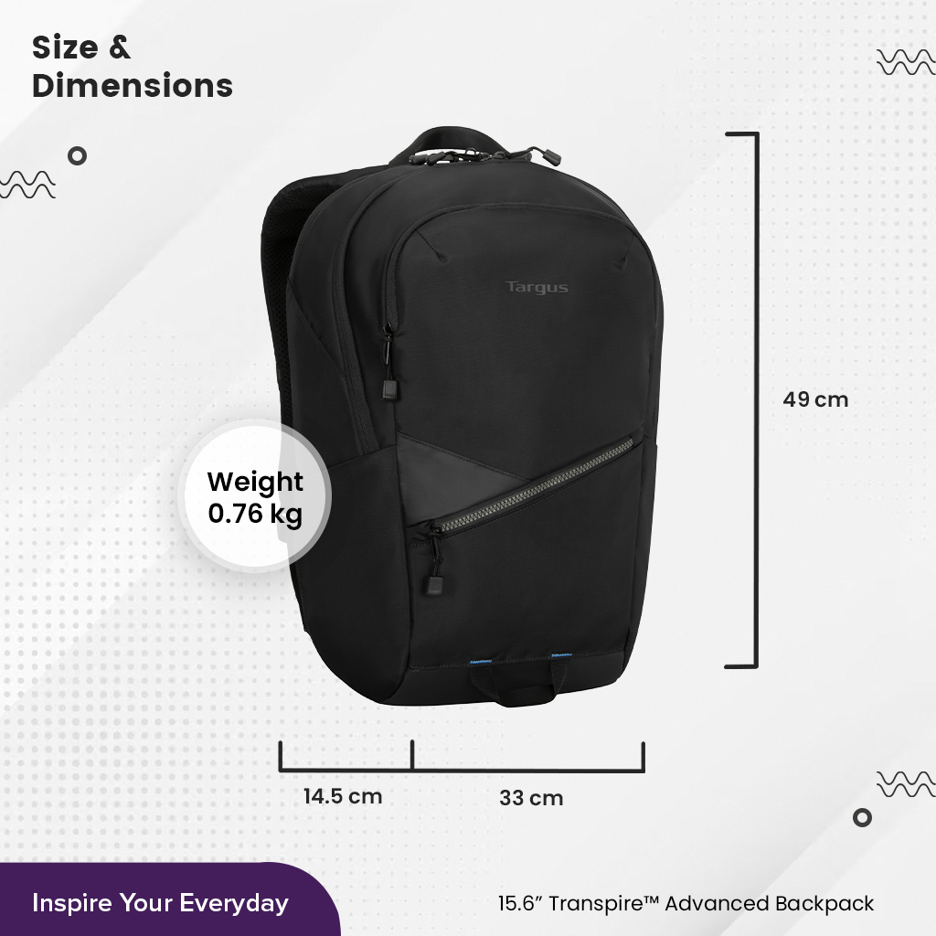 Targus Transpire Advanced Backpack (TBB633) กระเป๋าเป้สำหรับโน๊ตบุ๊ค 15.6" สไตล์สปอร์ต น้ำหนักเบา ใช้งานได้หลากหลาย