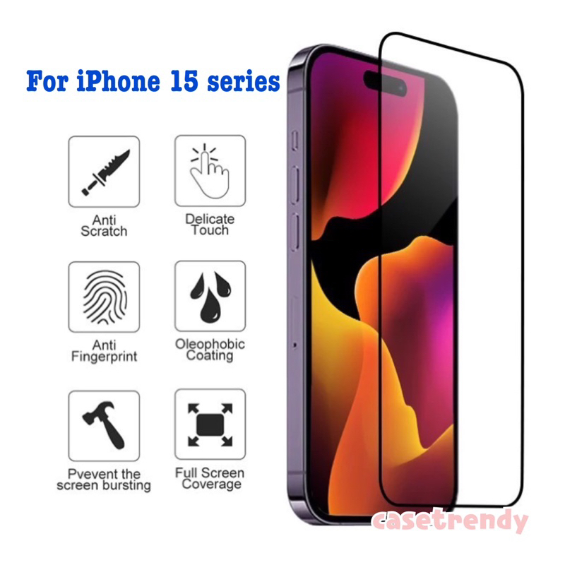 ฟิล์มกระจกนิรภัย สำหรับ iPhone 15 pro max/15 pro/15 plus/15 : ฟิล์มกระจกนิรภัยเต็มจอ