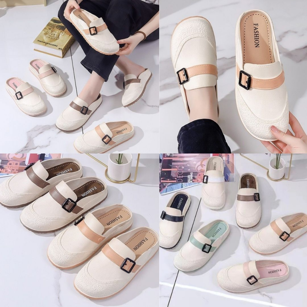 (พร้อมส่งค่ะ) D609 รองเท้าคัชชู ผู้หญิง สีพาสเทล แบบสวม สีพาสเทล เปิดส้น ใส่สบาย