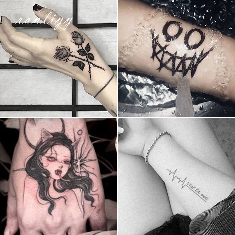 CODพร้อมส่ง1บาทสติ๊กเกอร์รอยสักชั่วคราวกันน้ำแฟชั่นสีดำดอกกุหลาบลายหัวใจติดทนนานของแถมลูกค้าขายส่ง-Ranliyy