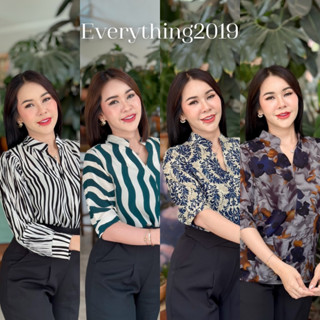 Everything2019 🌊(6145-1) เสื้อคอวีจีนกระดุมหลังแขนศอก เสื้อผู้หญิงใส่สบาย ใส่ได้ทุกโอกาส