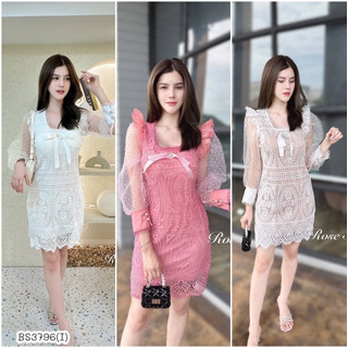 BS3796  Dress น่ารัก​ ดูดี​ มีราคา​ ลุคคุณหนูมากๆ​ ใส่ได้ทุกโอกาสเลยนะคะ​ งานพรีเมี่ยม​ ผ้าลูกไม้อย่างดี​ มีซับในทั้งตัว