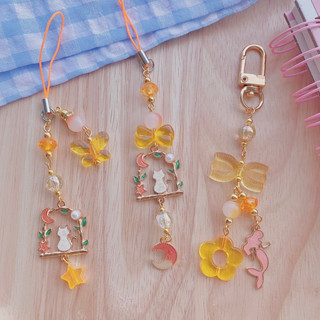 ｡✿*ﾟ Phone Strap ･✿.｡ สายคล้องมือถือ พลอยและหินนำโชคโทนส้ม | Chanis Store