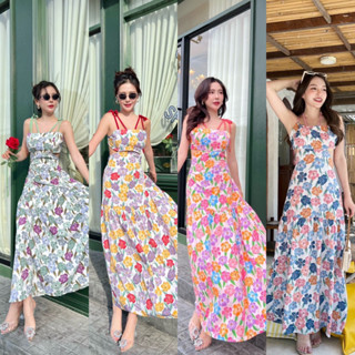 Ppickme•Maxi Dress เดรสยาวลายดอก ผูกไหล่ คาดหลังรับซัมเมอร์ไปเลยจ้า ผ้าไหมอิตาลีพิมพ์ลาย