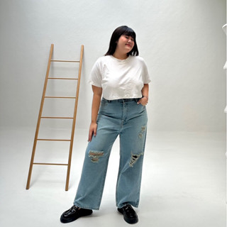 DADDY CURVE JEANS WITH RIPS ยีนส์ขาดสายเซอร์ที่สาวๆต้องมี กางเกงสาวอวบ คนอ้วน