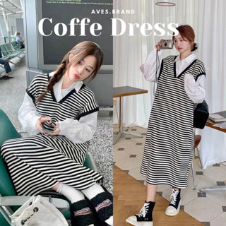 AVES.BRAND COFFEE DRESS ชุดเดรสเชิ้ตไหมพรม