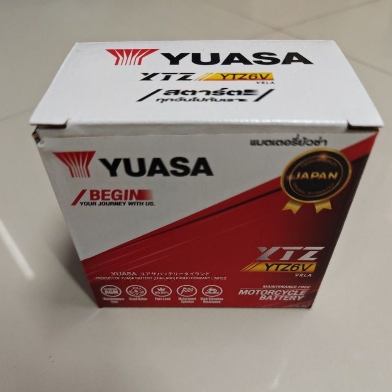 กล่องรุ่นใหม่!! แบตเตอรี่ YUASA  แบตใหม่แท้ 100% YTZ6V 12V 6A ใส่รุ่น PCX ,CBR , Click125i ,click150