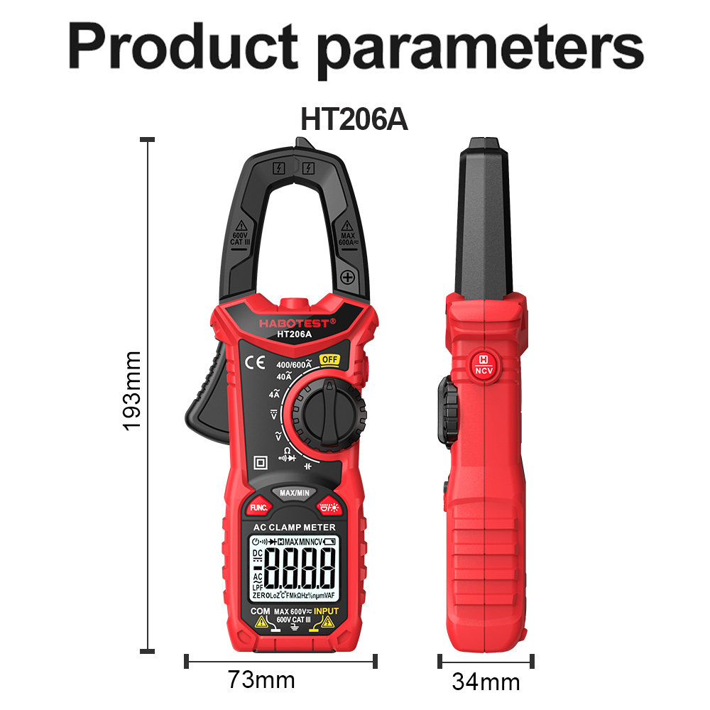 【มาถึงภายใน 3 วัน】HABOTEST HT206A ดิจิตอลแคลมป์มิเตอร์แคลมป์มิเตอร์ คีบแอมป์ วัดแอมป์ NCV Digital Clamp meterวัดคาปาซิเต ราคา ถูกที่สุด ดีลบีเคเค แกลเลอรีภาพที่ 4