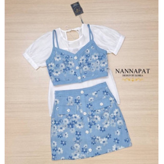 🩷 ป้ายNANNAPAT 🩵 L 🌻 Nannapat ครอปสายเดี่ยว+กระโปรง มีเสื้อตัวใน ลายดอก