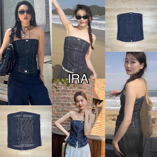 BY IRA Zara Denim Tube Top เสื้อกั๊กยีน ลายทาง เข้ากับทุกการแต่งกาย แฟชั่นฤดูใบไม้ผลิ