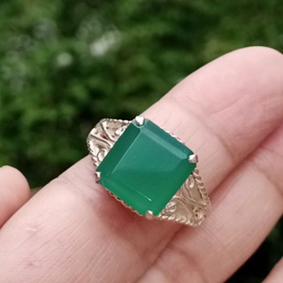 #57.5 #แหวนคาลซิโดนี่แท้ #เงินแท้92.5 #Natural Green Chalcedony