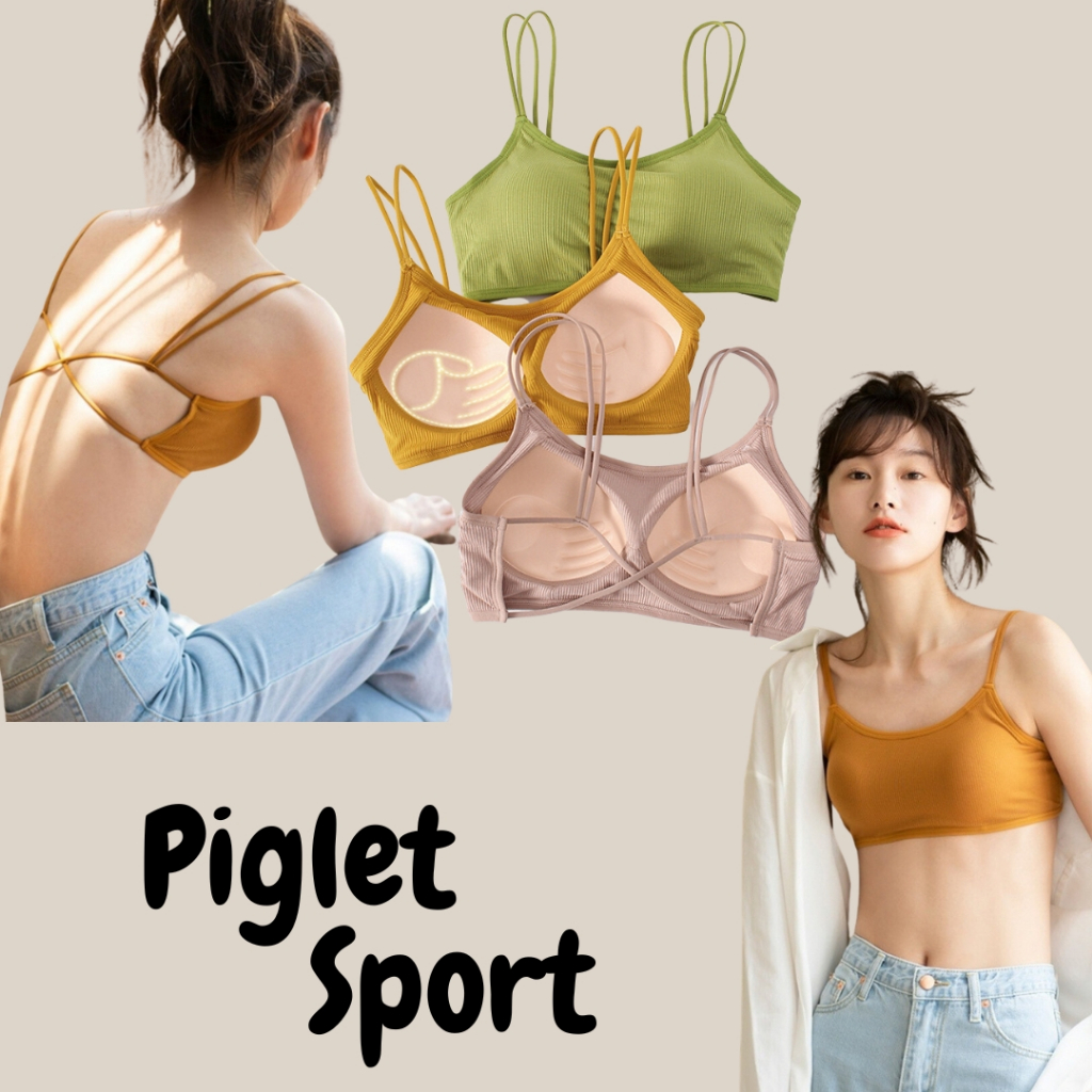 Piglet Sport เสื้อสายเดี่ยว เปิดหลัง มีซัพฟองน้ำ 2in1 มีบราในตัว