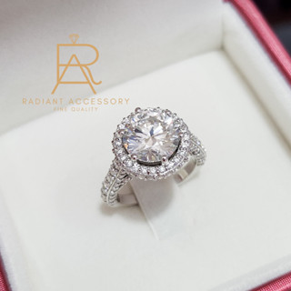 แหวนเงินแท้ ฝังเพชร Moissanite สุดหรู 3 กะรัต ชุบทองคำขาว