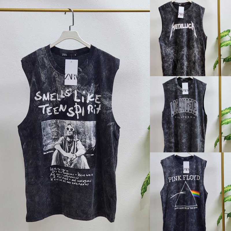 🍊hmwe shop🍊เสื้อยืด แขนกุด งานผ้าฟอก ทรง Oversizeลายวง ลายวินเทจ ลายน่ารักผ้าดี ซักไม่ยืด Sise อก 44-46"  ยาว 29"