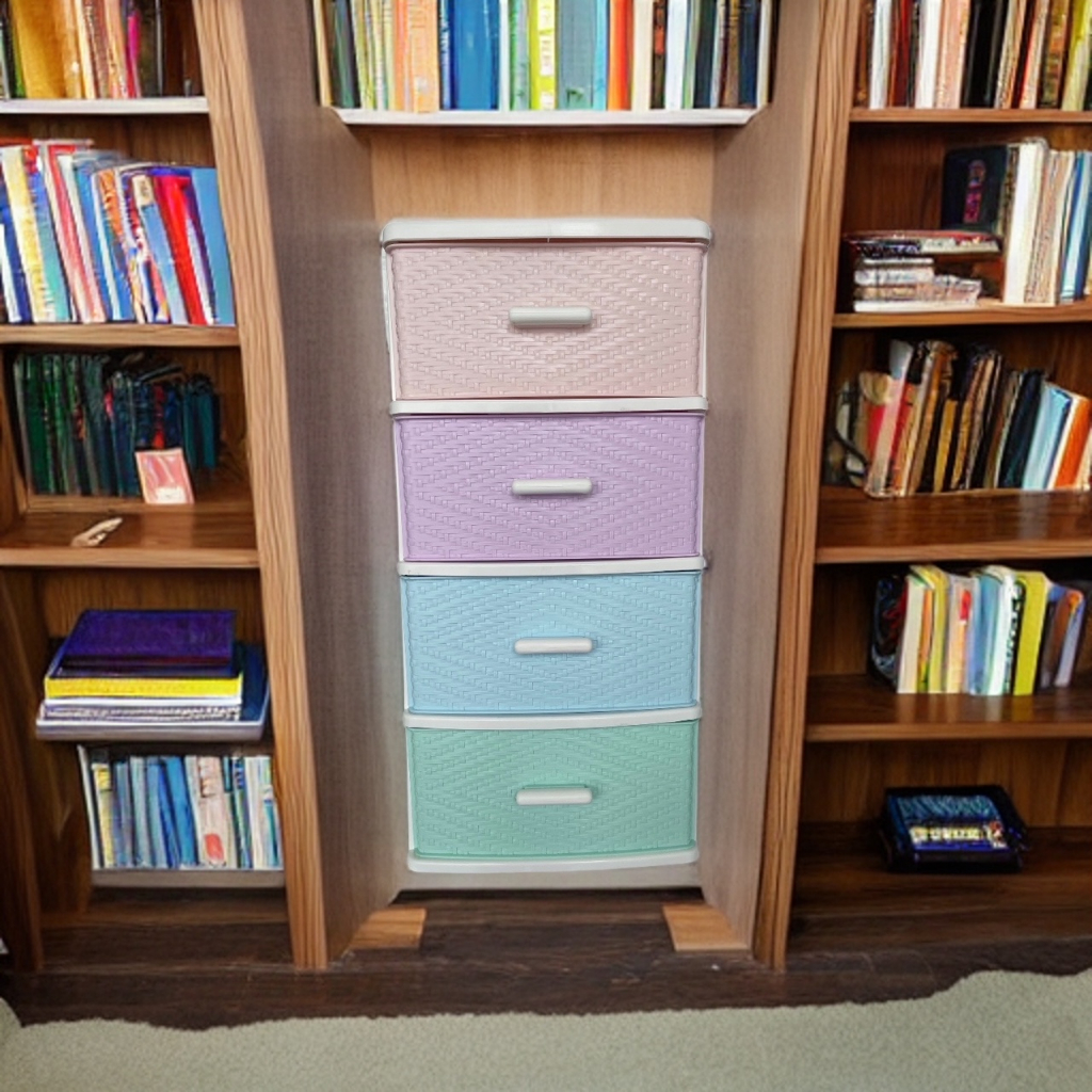 ตู้ลิ้นชัก 4 ชั้นกลางสำหรับตั้งโต๊ะ รุ่น A-112-10 ลายข้าวหลามตัดคละสีพาสเทล - รูปที่ 5