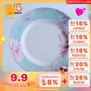 Ob-oon จานเมลามีนทรงตื้นขนาด 10 นิ้ว P408-10 รุ่น Sparkly Pink Flower แบรนด์ Srithai Superware at fifteen