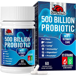 CFUKING Probiotics for Men, 500 Billion CFU 12 Strains Men’s Probiotic Supplement, 60 Capsules(Sku.2357)