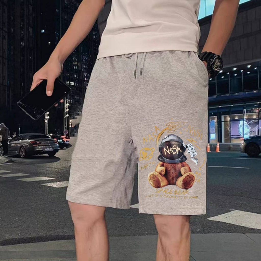 #กางเกงผู้ชายขาสั้นผ้ายืด"ไซด์ใหญ่มาใหม่('เอว26-50)ใส่ออกกำลังกายได้สกรีนลายSpace Bearลายสกรีนคมชัดผ้าวอร์มผ้ายืดใส่สบาย