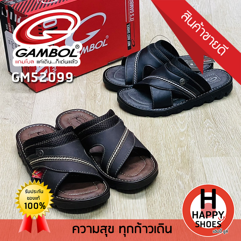 [🥇ของแท้100%🚚ส่งเร็ว🔢เบอร์40-44] GAMBOL รองเท้าสวมหนังชาย รองเท้าแตะหนังชาย ใส่เล่น รุ่น GM52099 หล่อ นุ่มเบา สบายเท้า