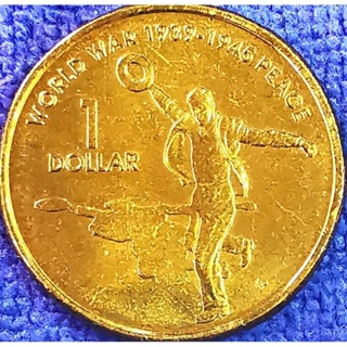 เหรียญ​ออสเตรเลีย​ Australia, 1​ Dollar, (ที่ระลึก​60ปีสงคราม​โลก​ครั้ง​ที่​2​สิ้นสุด),#​3094L, ไม่​ผ่าน​ใช้​ UNC