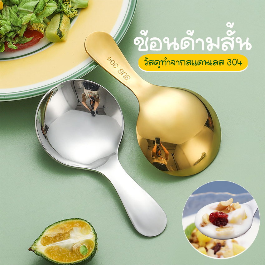 Systano (ส่งจากไทย) ช้อนสั้น ช้อนเกาหลี ตักไอติม ขนมหวาน ตักอเนกประสงค์ สแตนเลส 304 No.Y1722