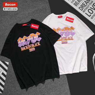 🌟STF_SHOP🌟เสื้อยืดOversize งานคอปายสกรีนหน้าลาย AC/DC BACKINBLACK 1980 งานดำ-ขาว เสื้อUnisex  ผ้าcotton อก46  ยาว28