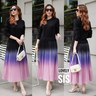 🌈🌿🌺🌼🌸🤎💖🇰🇷 Knit Patch Pleat Color Long Sleeve Maxi Dress