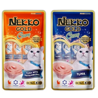 Nekko Gold Creamy Treats - เน็กโกะ โกลด์ ครีมมี่ ทรีต ขนมแมวเลีย (14g x 4ซอง)