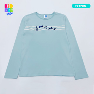 KiddeeCrew childrens shirt, long sleeve shirt, blue and green with bow. Suitable for ages 1-14