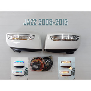 ครอบกระจกมองข้างมีไฟ JAZZ ปี 2008-2013 สีขาวFiTT(ไฟส่องพื้น**ต้องต่อเข้ากล่องเท่านั้น) ไฟหรี่LEDสีฟ้า ไฟเลี้ยวLEDสีส้ม