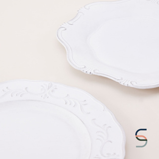 SARABARN Victorian Dinner Plate | จานสไตล์วิคตอเรียน แปดเหลี่ยม สีขาว