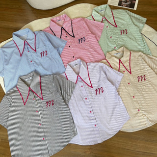 M Shirt เสื้อเชิ้ตแขนสั้นปกแหลม-Aommkoshop