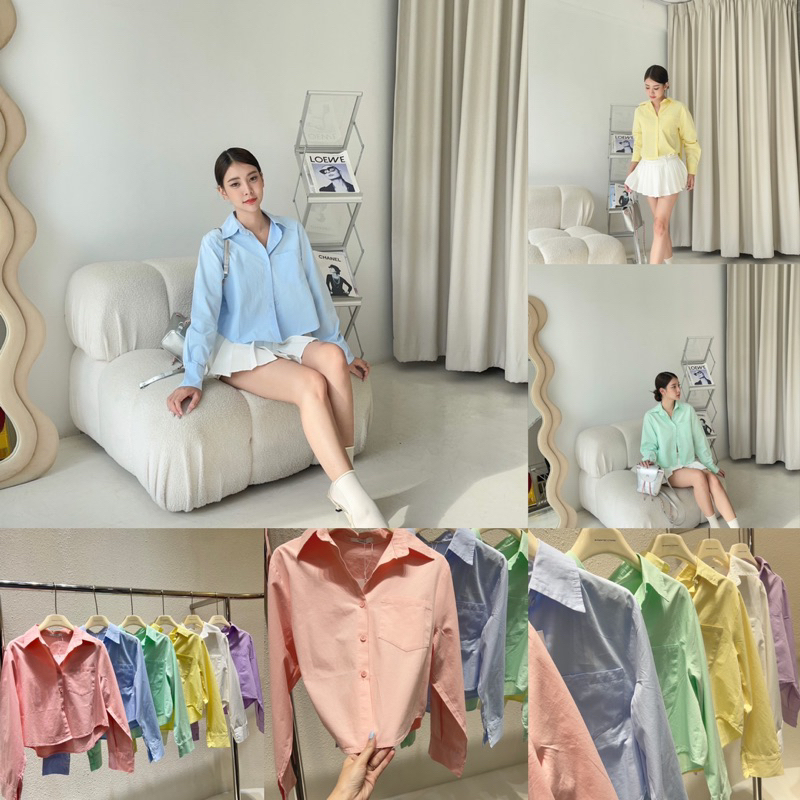 เสื้อเชิ๊ตครอปอก32-42แขนยาวผ้ายูนิโคล่ผสมคอตตอนซิลแทบไม่ต้องรีดงานถ่ายจากสินค้าจริง – โปรปัง