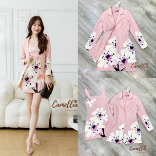 CAMELLIA:set เสื้อBlazer +เดรสแขนกุดดอกไม้ชมพู(*รบกวนเช็คสต๊อกก่อนกดสั่งซื้อ)