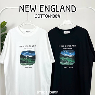 📍พร้อมส่ง เสื้อยืด oversize ลาย NEW ENGLAND 🌲✨ (ผ้าคอคตอน ใส่ได้ทั้งชาย-หญิง)