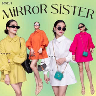 เดรสเชิ้ต ปกคอปิด ช่วงแขนยาวปลายแขนจับจีบพองๆแพทเทิร์นทรงเอเบาๆ Tag :: Mirror Sister