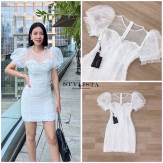 Code : M9 Stylista Dress ชุดเดรสสั้นแขนพองเข้ารูป สีขาว สำหรับผู้หญิง ไซส์ Xs-S