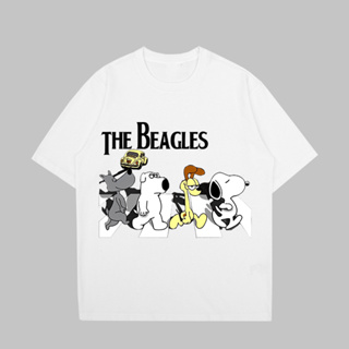 [พร้อมส่ง] THE BEAGLES ข้ามถนนผ้าฝ้ายคุณภาพสูงแขนสั้นพิมพ์เสื้อยืด