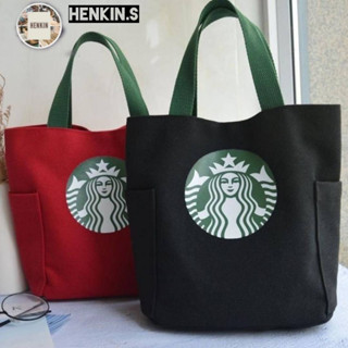 henkin.s กระเป๋าช้อปปิ้ง ผ้าแคนวาส ลายนางเงือก Starbucks (พร้อมส่ง)