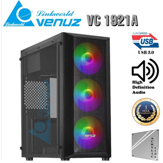 VENUZ Acrylic Side ATX Computer Case VC 1921A with Rainbow RGB Fan x 3 – Black สินค้ารับประกัน 1 ปี