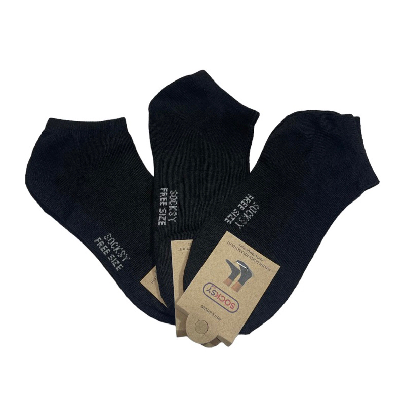 ถุงเท้า socksy ข้อสั้นสีดำ ฟรีไซส์ 1 แพ็คมี 12 คู่