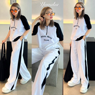 ! Miu Miu Style Korea Set  เซทเสื้อคอปกแขนสั้นไหล่สโลป ทรง oversize นิดๆ เพิ่มดีเทลจั้มแขน