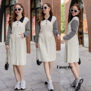 🌈🌿🌸🌺🌼🧡🤎🇰🇷 Knit Patch Stripe Long Sleeve Dress