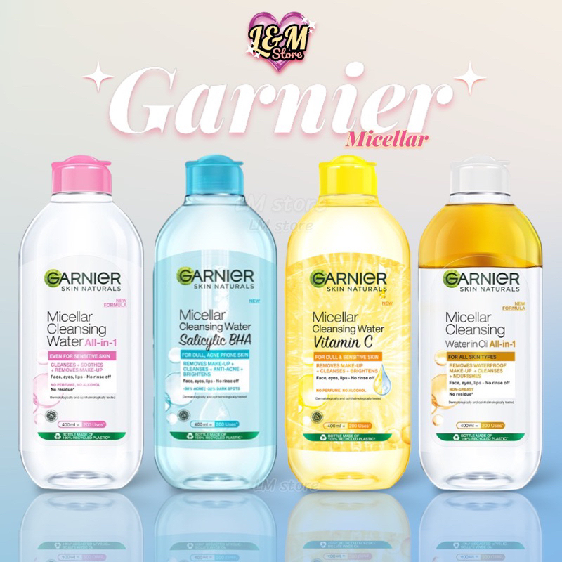 การ์นิเย่ ไมเซล่า ฟ้า&ชมพู คลีนซิ่ง วอเตอร์ เซนซิทีฟ สกิน 400มล GARNIER MICELLAR 400M ล้างเครื่องสำอาง