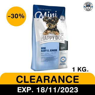 Happy Dog Mini Baby &amp; Junior อาหารลูกสุนัข พันธุ์เล็ก 1kg. EXP.18/11/23