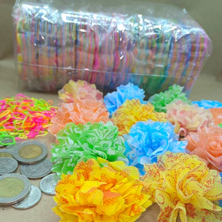 กระดาษสาห่อเหรียญโปรยทาน รุ่นคละลาย1,000แผ่น พร้อมหนังยาง มี10ถุง ถุงละ100แผ่น
