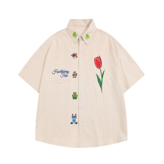 เสื้อเชิ้ตแขนสั้นงานปักเกาหลีดอกทิวลิป Korea Tulipa Shirt Premium