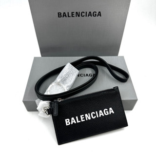 Balenciaga cash card case with strap on keyring กระเป๋า lanyard ดำ คล้องคอได้ บาเลนเซียก้า มีสาย แบรนด์เนม