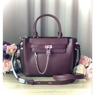 กระเป๋าสุดหรูหนังแท้ สีแดงไวน์👜New Michael kor Hamilton Legacy Small Leather Belted Satchel