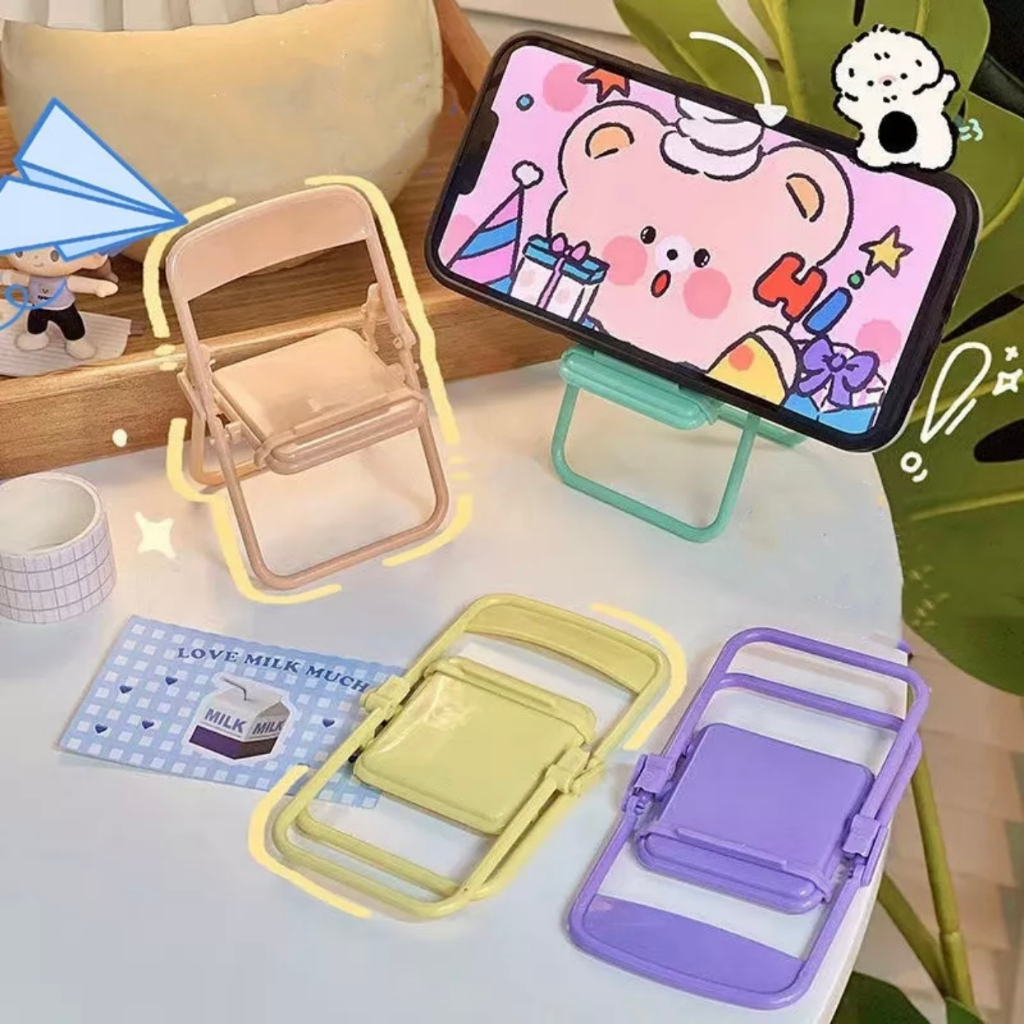 พร้อมส่งจากไทย🌈 | ขาตั้งโทรศัพท์ทรงเก้าอี้ พับเก็บได้ พกพาสะดวก ขาตั้งโทรศัพท์แบบมินิมอล สีพาสเทล